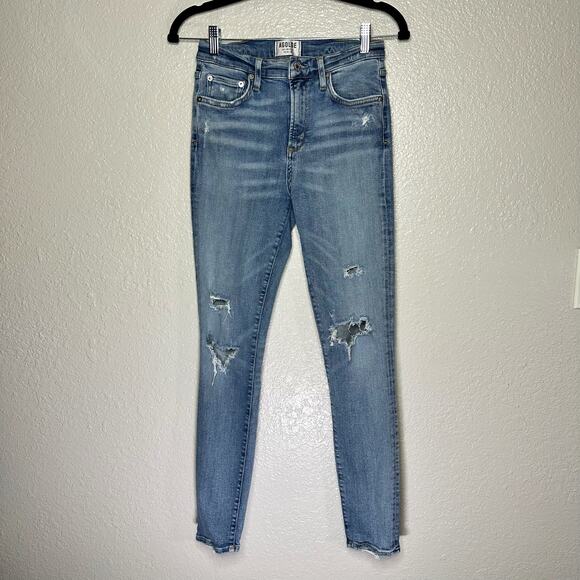 Agolde Sophie High Waist Distressed Skinny Jeans Beyond Blue Women 27 - Picture 2 of 9